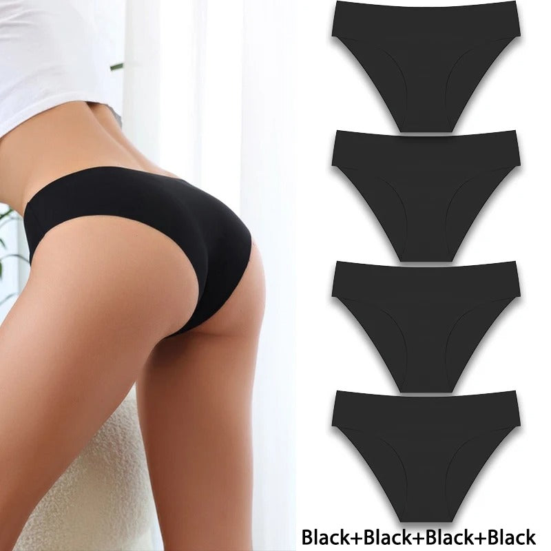 4PCS/Set Seamless Panties Women Sexy Underwear Ice Silk Underpants Low Waist G-string Female Soft Solid Ultra-thin Briefs
