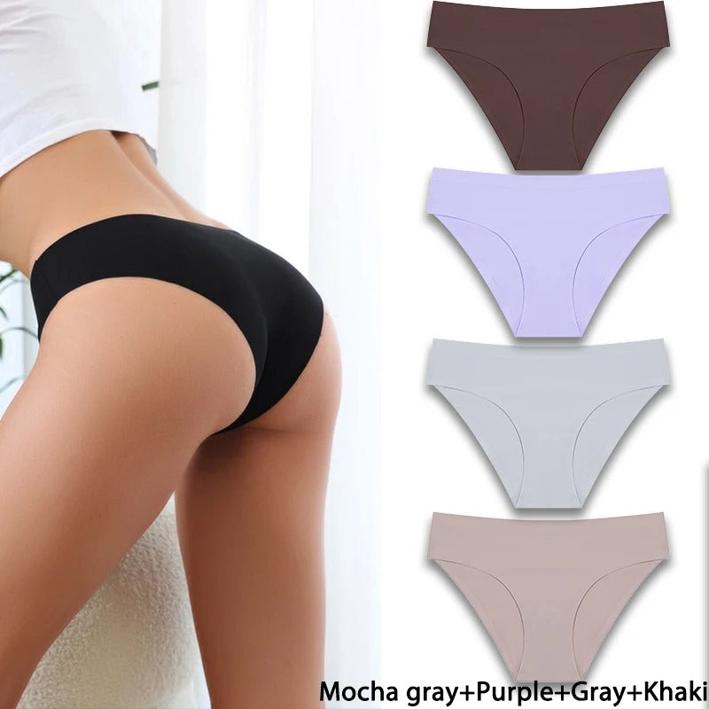 4PCS/Set Seamless Panties Women Sexy Underwear Ice Silk Underpants Low Waist G-string Female Soft Solid Ultra-thin Briefs
