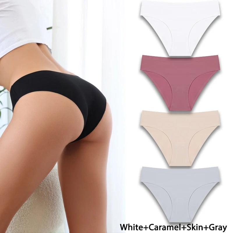 4PCS/Set Seamless Panties Women Sexy Underwear Ice Silk Underpants Low Waist G-string Female Soft Solid Ultra-thin Briefs