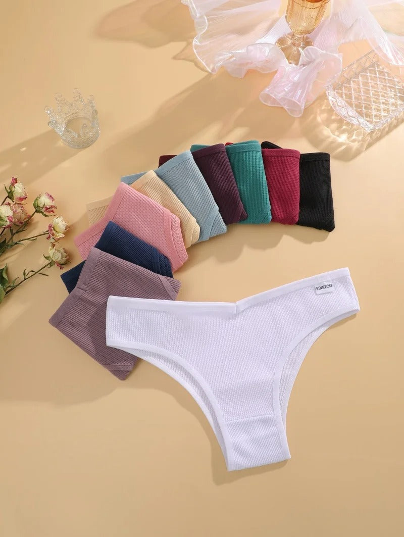 7PCS/Set Women's Waffle Cotton Panties Sexy V Waist Brazilian Panties Female Breathable Soft Underwear Solid Stretch Lingerie