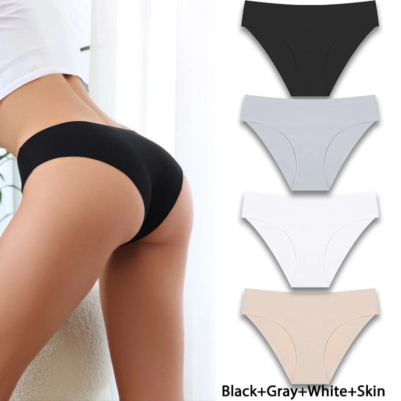 4PCS/Set Seamless Panties Women Sexy Underwear Ice Silk Underpants Low Waist G-string Female Soft Solid Ultra-thin Briefs