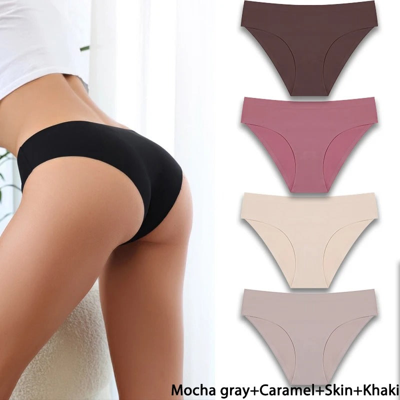 4PCS/Set Seamless Panties Women Sexy Underwear Ice Silk Underpants Low Waist G-string Female Soft Solid Ultra-thin Briefs