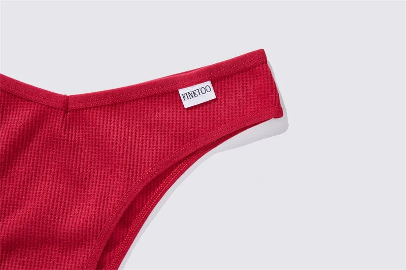 7PCS/Set Women's Waffle Cotton Panties Sexy V Waist Brazilian Panties Female Breathable Soft Underwear Solid Stretch Lingerie