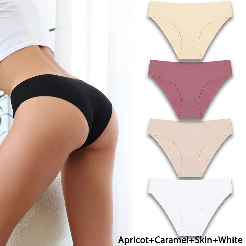 4PCS/Set Seamless Panties Women Sexy Underwear Ice Silk Underpants Low Waist G-string Female Soft Solid Ultra-thin Briefs