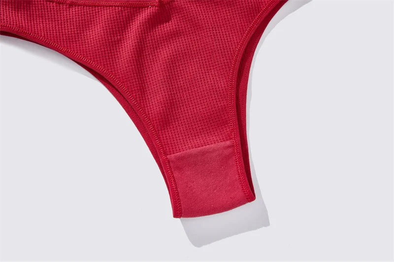 7PCS/Set Women's Waffle Cotton Panties Sexy V Waist Brazilian Panties Female Breathable Soft Underwear Solid Stretch Lingerie