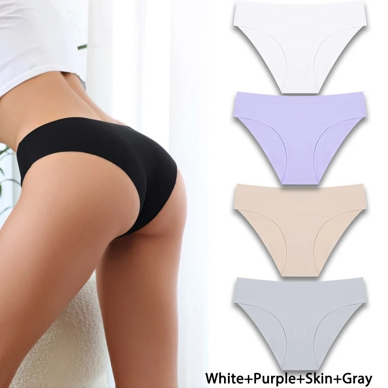 4PCS/Set Seamless Panties Women Sexy Underwear Ice Silk Underpants Low Waist G-string Female Soft Solid Ultra-thin Briefs