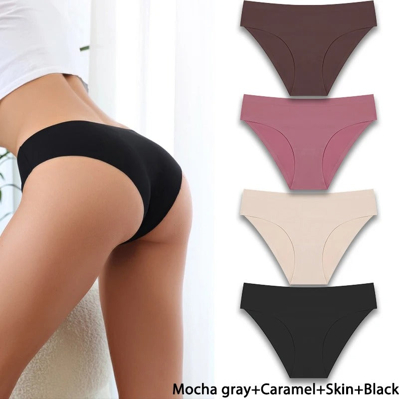 4PCS/Set Seamless Panties Women Sexy Underwear Ice Silk Underpants Low Waist G-string Female Soft Solid Ultra-thin Briefs