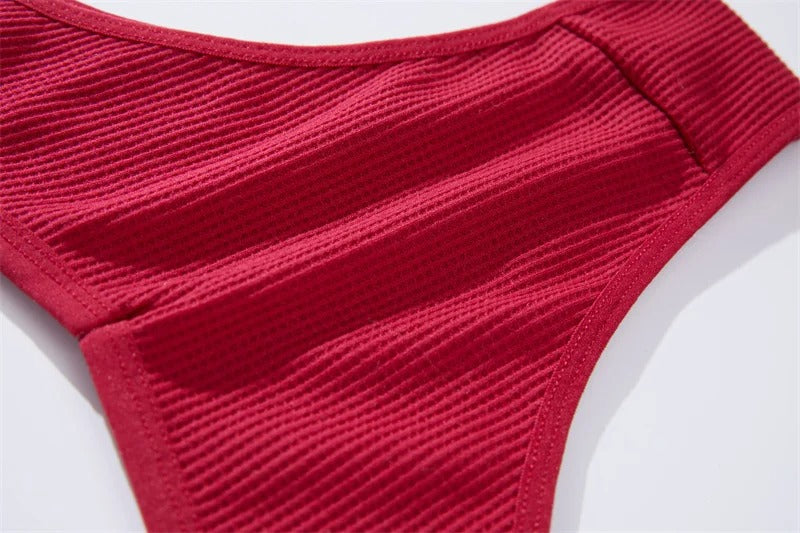 7PCS/Set Women's Waffle Cotton Panties Sexy V Waist Brazilian Panties Female Breathable Soft Underwear Solid Stretch Lingerie