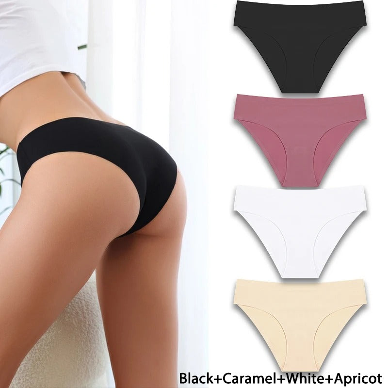 4PCS/Set Seamless Panties Women Sexy Underwear Ice Silk Underpants Low Waist G-string Female Soft Solid Ultra-thin Briefs