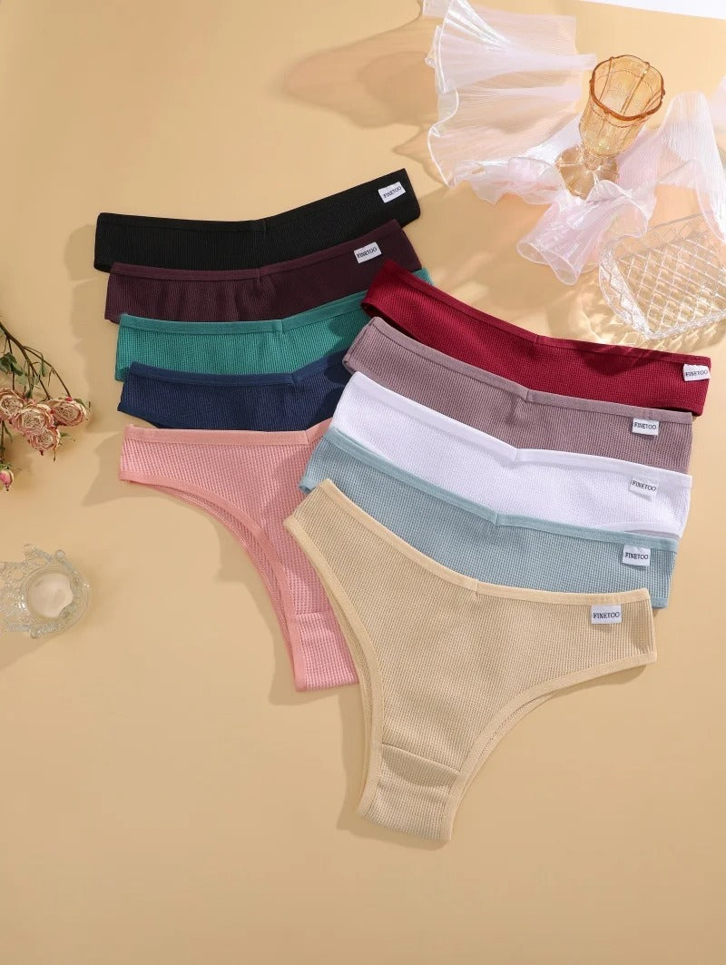 7PCS/Set Women's Waffle Cotton Panties Sexy V Waist Brazilian Panties Female Breathable Soft Underwear Solid Stretch Lingerie