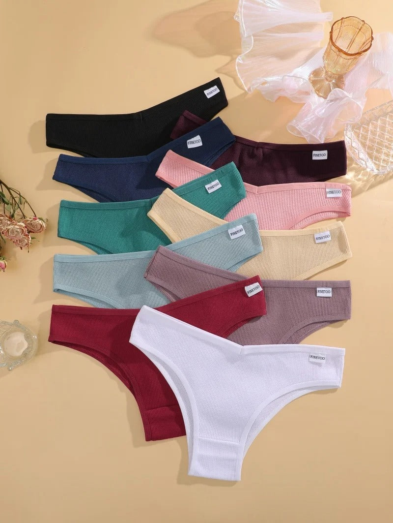 7PCS/Set Women's Waffle Cotton Panties Sexy V Waist Brazilian Panties Female Breathable Soft Underwear Solid Stretch Lingerie