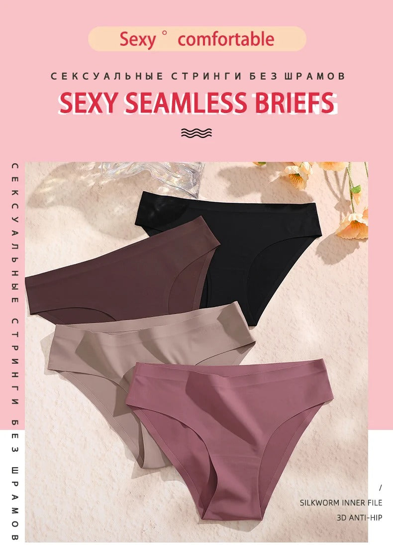 4PCS/Set Seamless Panties Women Sexy Underwear Ice Silk Underpants Low Waist G-string Female Soft Solid Ultra-thin Briefs
