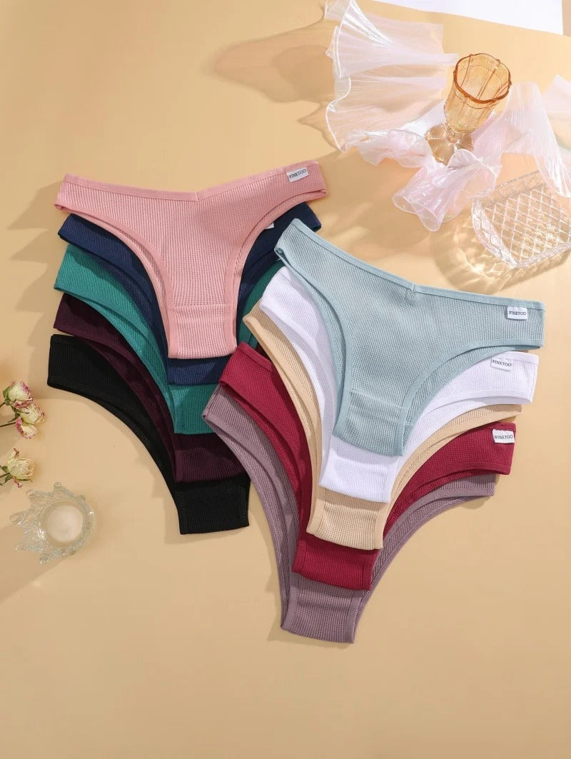 7PCS/Set Women's Waffle Cotton Panties Sexy V Waist Brazilian Panties Female Breathable Soft Underwear Solid Stretch Lingerie