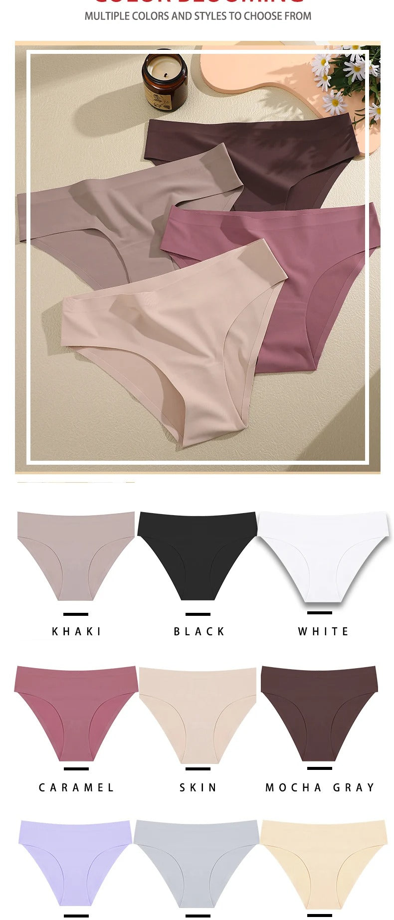 4PCS/Set Seamless Panties Women Sexy Underwear Ice Silk Underpants Low Waist G-string Female Soft Solid Ultra-thin Briefs