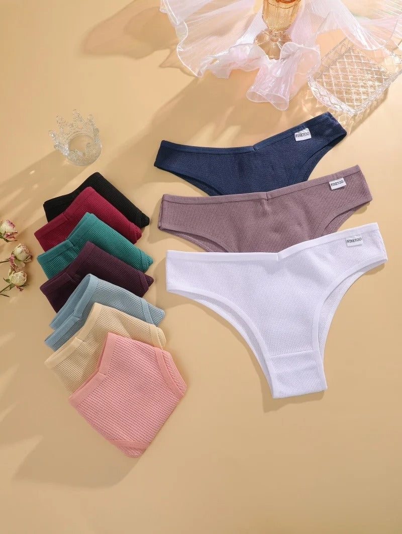 7PCS/Set Women's Waffle Cotton Panties Sexy V Waist Brazilian Panties Female Breathable Soft Underwear Solid Stretch Lingerie
