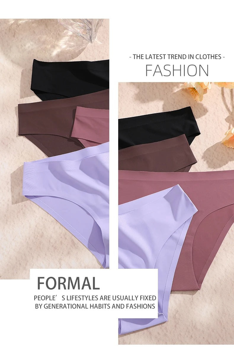 4PCS/Set Seamless Panties Women Sexy Underwear Ice Silk Underpants Low Waist G-string Female Soft Solid Ultra-thin Briefs