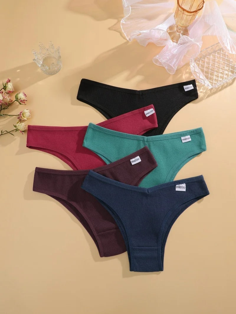 7PCS/Set Women's Waffle Cotton Panties Sexy V Waist Brazilian Panties Female Breathable Soft Underwear Solid Stretch Lingerie