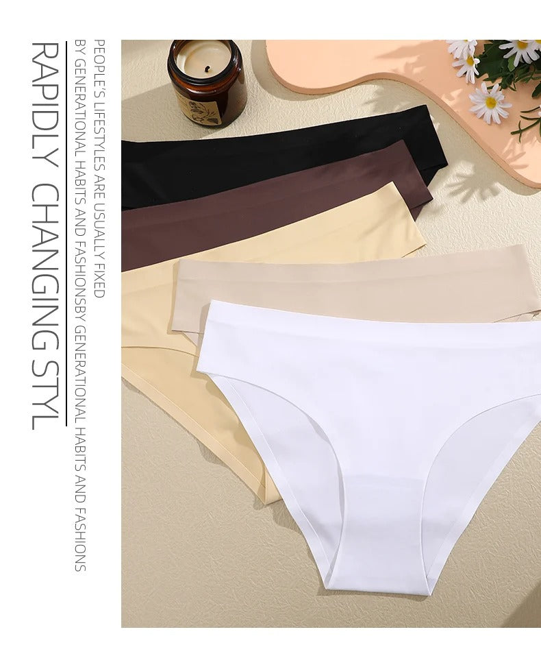 4PCS/Set Seamless Panties Women Sexy Underwear Ice Silk Underpants Low Waist G-string Female Soft Solid Ultra-thin Briefs