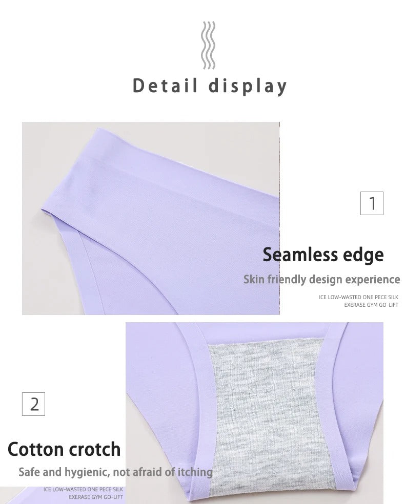 4PCS/Set Seamless Panties Women Sexy Underwear Ice Silk Underpants Low Waist G-string Female Soft Solid Ultra-thin Briefs