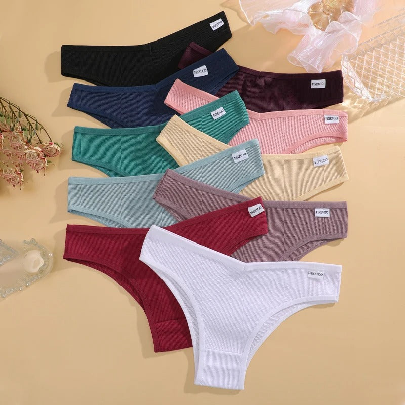 7PCS/Set Women's Waffle Cotton Panties Sexy V Waist Brazilian Panties Female Breathable Soft Underwear Solid Stretch Lingerie
