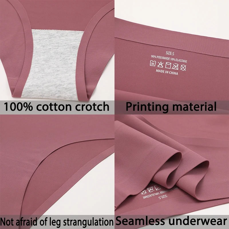 4PCS/Set Seamless Panties Women Sexy Underwear Ice Silk Underpants Low Waist G-string Female Soft Solid Ultra-thin Briefs