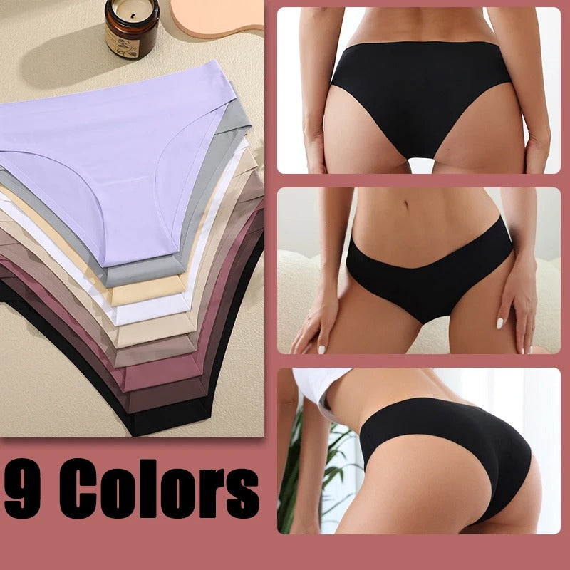 4PCS/Set Seamless Panties Women Sexy Underwear Ice Silk Underpants Low Waist G-string Female Soft Solid Ultra-thin Briefs