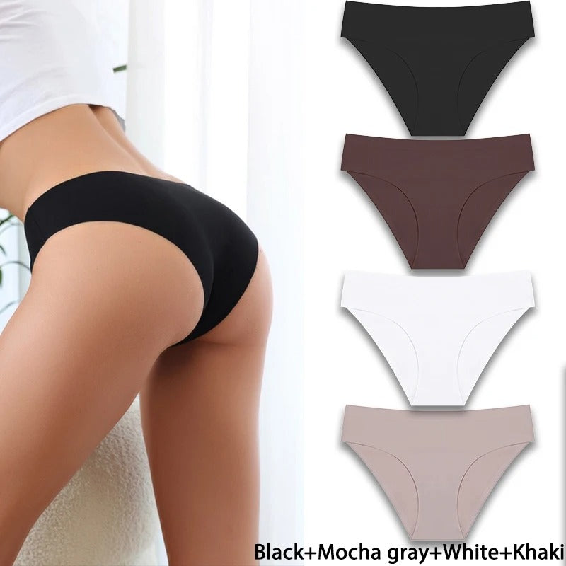 4PCS/Set Seamless Panties Women Sexy Underwear Ice Silk Underpants Low Waist G-string Female Soft Solid Ultra-thin Briefs
