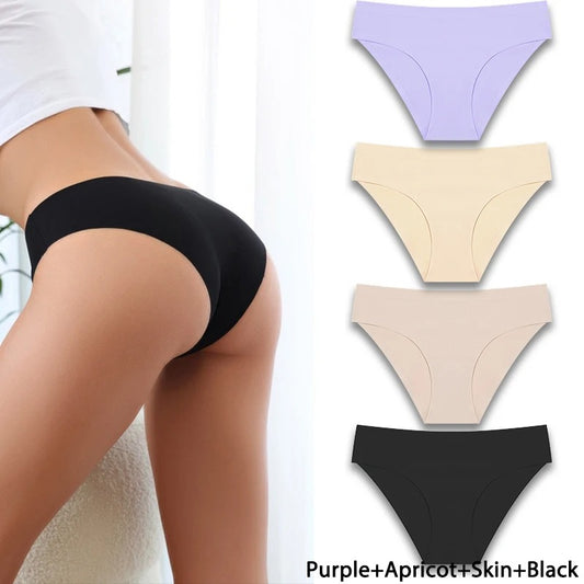 4PCS/Set Seamless Panties Women Sexy Underwear Ice Silk Underpants Low Waist G-string Female Soft Solid Ultra-thin Briefs