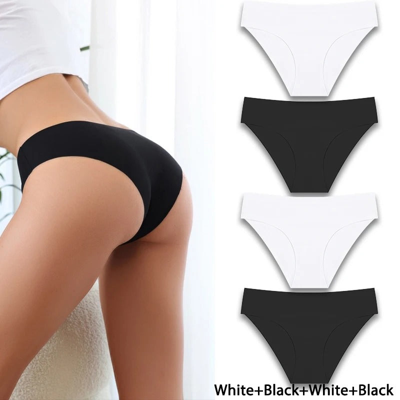 4PCS/Set Seamless Panties Women Sexy Underwear Ice Silk Underpants Low Waist G-string Female Soft Solid Ultra-thin Briefs
